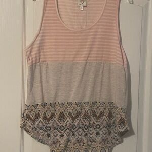 Self Esteem Pink and Gray Striped Aztec Tank Top